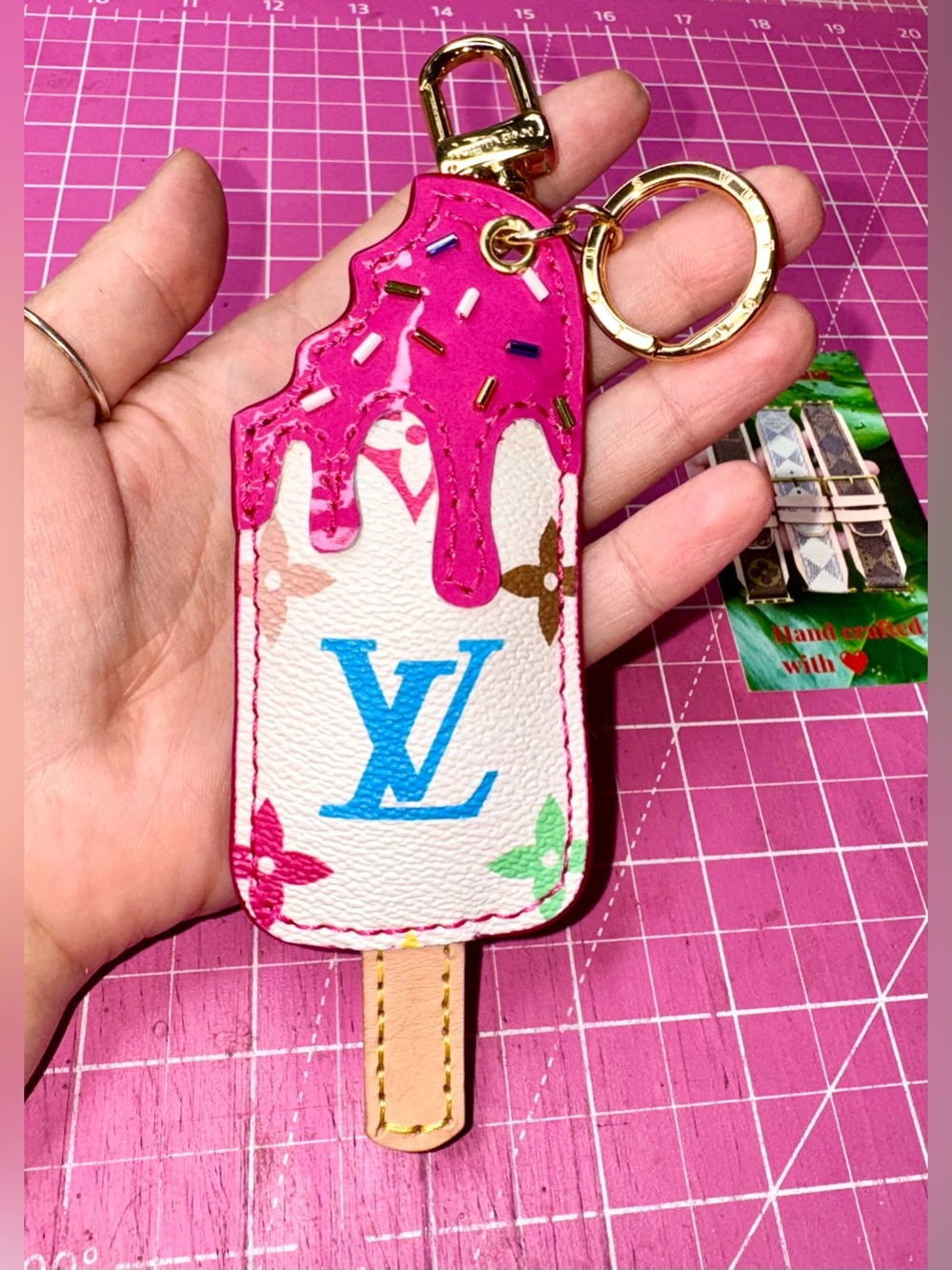 💖 White Multicolor Puffy Popsicle Bag Charm Handmade